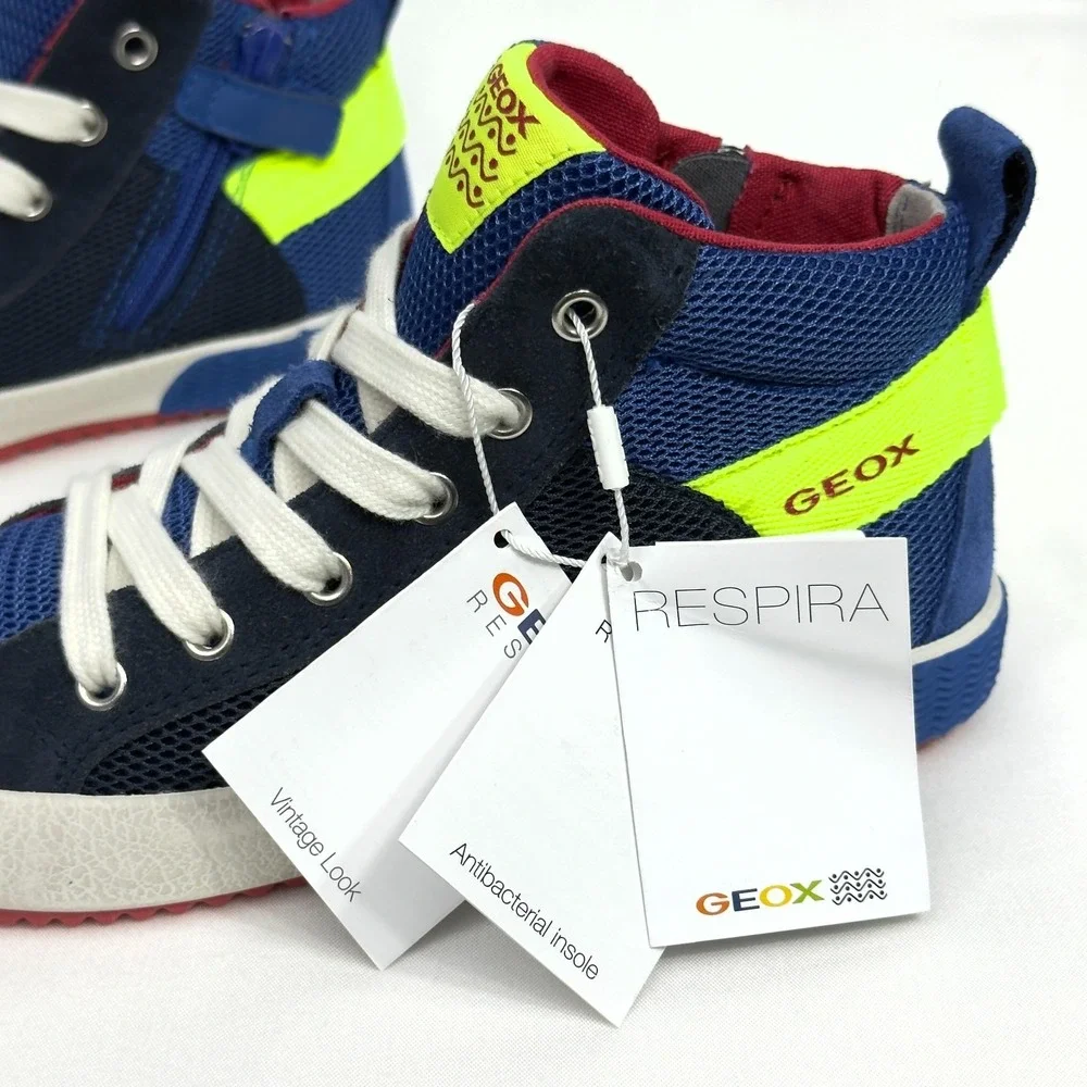 GEOX J ALONISSO B. H - Mesh+Suede Youth Boys‎ Shoes Navy/Fluo Yellow US 1/ EU 32